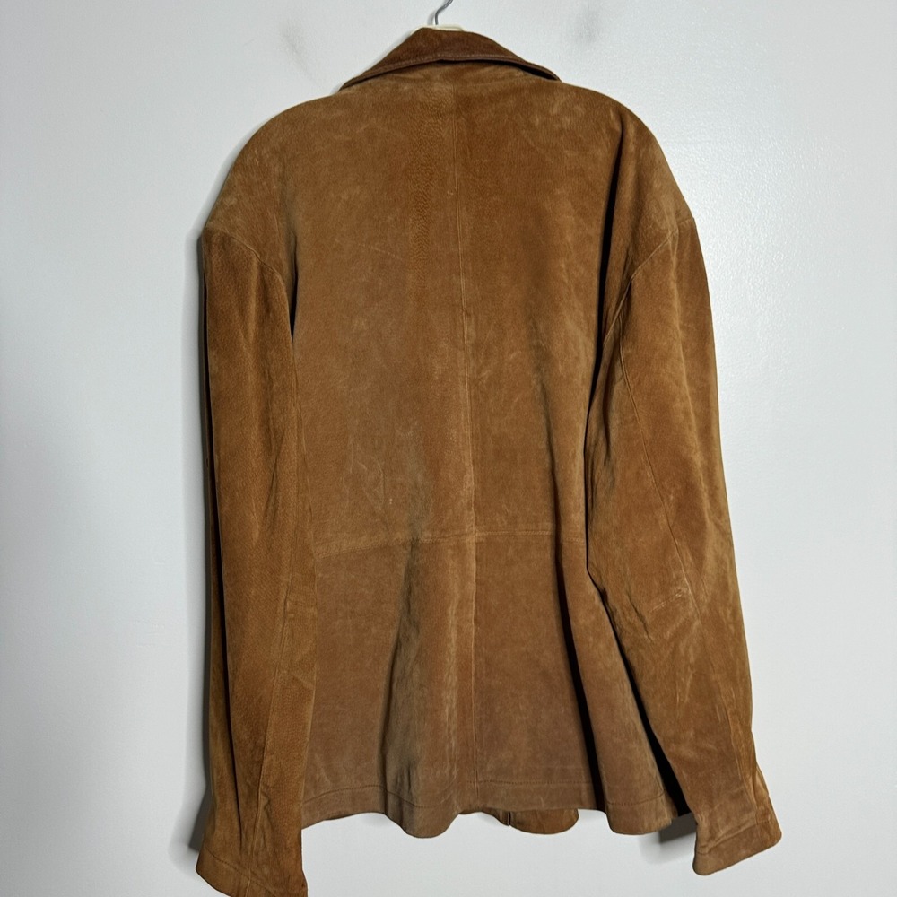 Perry Ellis Portfolio Jacket Mens XL Brown Solid Suede Leather Full Zip Coat - Picture 4 of 7